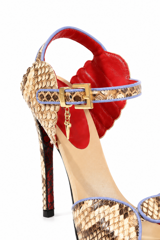 Cesare Paciotti Beige & Blue Snake-Skin / Leather High-Heel Sandals (CPW3037)