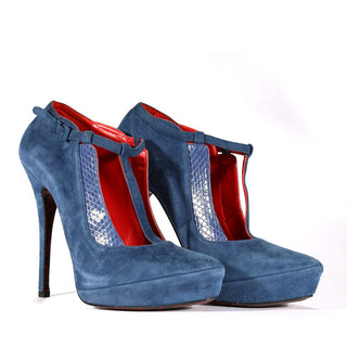 Cesare Paciotti Blue Suede leather High Heel Sandals (CPW909)-AmbrogioShoes