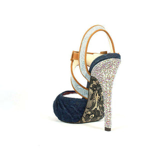 Cesare Paciotti Crystal Shoes Denim & Suede Platform Sandals (CPWCRY629)-AmbrogioShoes