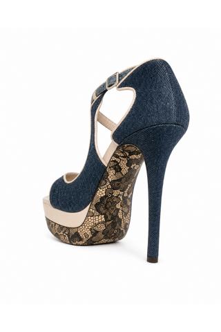 Cesare Paciotti Denim Blue Patent Cut-Out Platform Sandals (KCPW626)