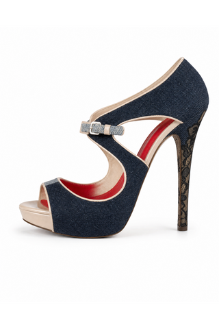 Cesare Paciotti Denim Blue Patent Cut-Out Platform Sandals (KCPW626)