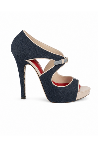 Cesare Paciotti Denim Blue Patent Cut-Out Platform Sandals (KCPW626)