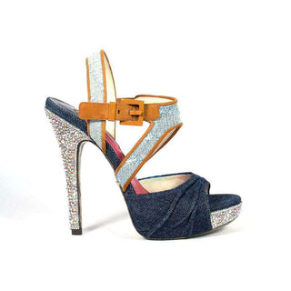 Cesare Paciotti Denim & Suede Leather with Crystals Platform Sandals (CPWCRY629)-AmbrogioShoes