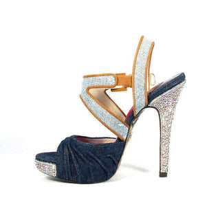 Cesare Paciotti Denim & Suede Leather with Crystals Platform Sandals (CPWCRY629)-AmbrogioShoes