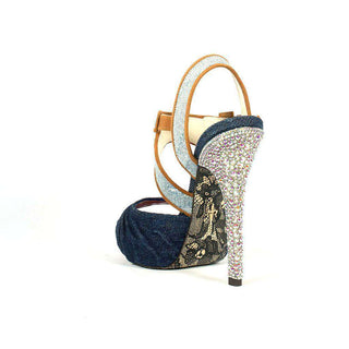 Cesare Paciotti Denim & Suede with Crystals Platform Sandals (CPWCRY629)-AmbrogioShoes