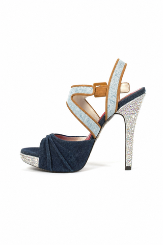 Cesare Paciotti Denim & Suede with Crystals Platform Sandals (CPWCRY629)