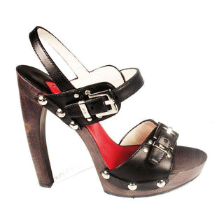 Cesare Paciotti Designer Shoes Black Leather Wood Platform Studded Sandals (KCPW649)