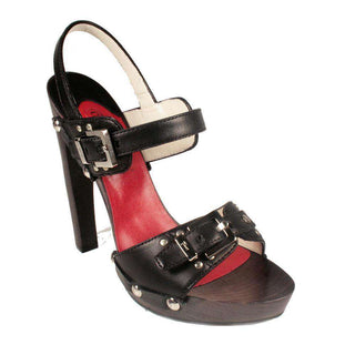 Cesare Paciotti Designer Shoes Black Leather Wood Platform Studded Sandals (KCPW649)