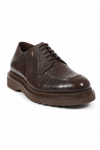 Cesare Paciotti Designer Shoes Struzzo Fondente Nappa Brown Lizard Oxfords (CPM3040)