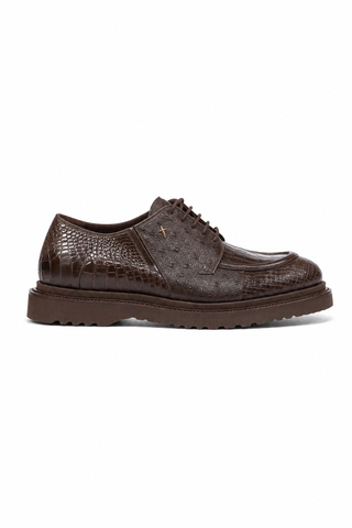 Cesare Paciotti Designer Shoes Struzzo Fondente Nappa Brown Lizard Oxfords (CPM3040)
