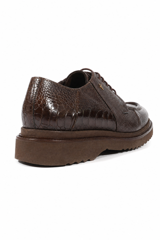 Cesare Paciotti Exotic Designer Shoes Struzzo Fondente Nappa Brown Lizard Oxfords (CPM3040)