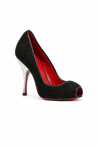 Cesare Paciotti Fabric / Leather with Crystals Peep-Toe Pumps (CPWCRY304)