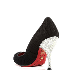 Cesare Paciotti Fabric / Leather with Crystals Peep-Toe Pumps (CPWCRY304)-AmbrogioShoes