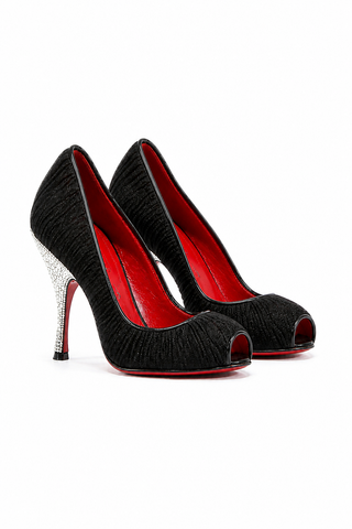 Cesare Paciotti Fabric / Leather with Crystals Peep-Toe Pumps (CPWCRY304)