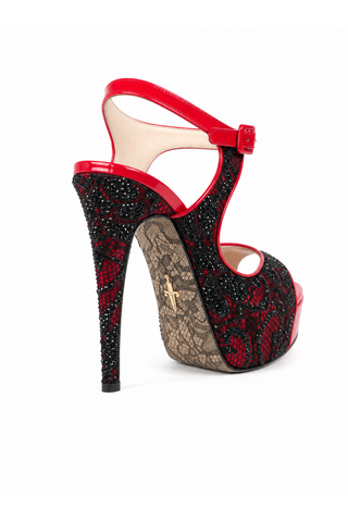 Cesare Paciotti Fabric / Patent with Crystals Platform Sandals (CPWCRY627)