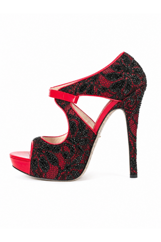 Cesare Paciotti Fabric / Patent with Crystals Platform Sandals (CPWCRY627)