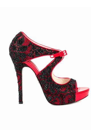 Cesare Paciotti Fabric / Patent with Crystals Platform Sandals (CPWCRY627)