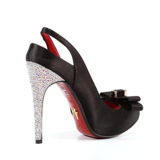 Cesare Paciotti Hand Strass Crystal Black Satin Peep-Toe Pumps (CPW461)-AmbrogioShoes