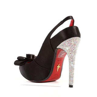 Cesare Paciotti Hand Strass Crystal Black Satin Peep-Toe Pumps (CPW461)-AmbrogioShoes
