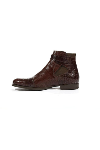 Cesare Paciotti Luxury Italian Men's Buckhold Boots Croc Embossed Cocoo Lux Caffe SL Designer Shoes (CPM5427)