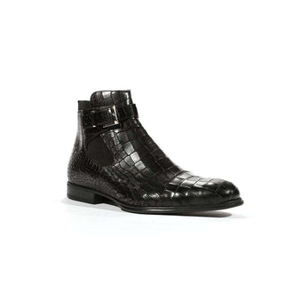 Cesare Paciotti Luxury Italian Mens Buckhold Boots Croc Print Cocco Lux Black SL Shoes (CPM5426)-AmbrogioShoes