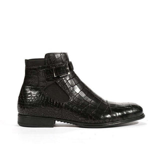 Cesare Paciotti Luxury Italian Mens Buckhold Boots Croc Print Cocco Lux Black SL Shoes (CPM5426)-AmbrogioShoes