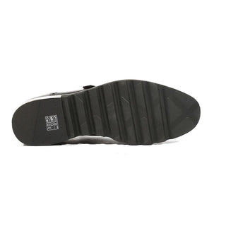 Cesare Paciotti Luxury Italian Mens Buckhold Loafers Black Calf Two Tone Tamponato Shoes (CPM5477)-AmbrogioShoes