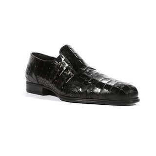 Cesare Paciotti Luxury Italian Mens Buckhold Loafers Croc Embossed Cocco Lux Black SL Designer Shoes (CPM5430)