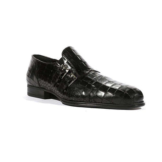 Cesare Paciotti Luxury Italian Mens Buckhold Loafers Croc Print Cocco Lux Black SL Shoes (CPM5430)-AmbrogioShoes