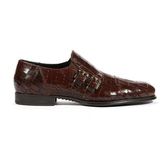Cesare Paciotti Luxury Italian Mens Buckhold Loafers Croc Print Cocco Lux Caffe SL Shoes (CPM5432)-AmbrogioShoes