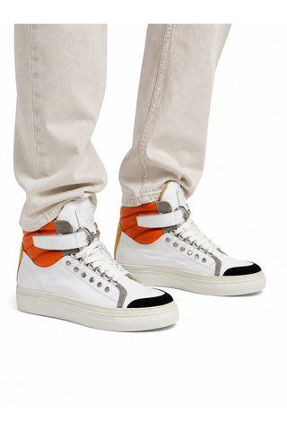 Cesare Paciotti Luxury Italian Men's Designer Shoes Cam Black Dan Bianco White Leather Sneakers (CPM3116)