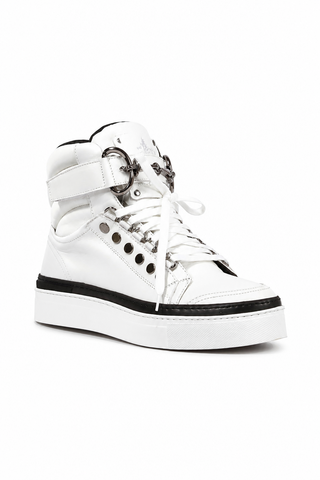 Cesare Paciotti Luxury Italian Men's Designer Shoes Dan Bianco Dakar Black / White Leather Sneakers (CPM3032)