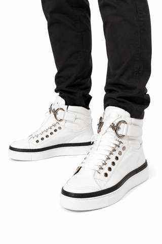 Cesare Paciotti Luxury Italian Men's Designer Shoes Dan Bianco Dakar Black / White Leather Sneakers (CPM3032)