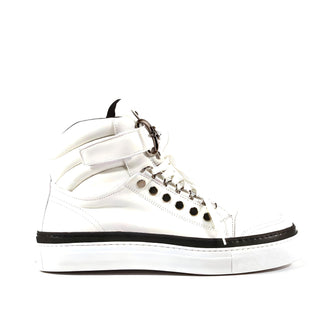 Cesare Paciotti Luxury Italian Men's Designer Shoes Dan Bianco Dakar Black / White Leather Sneakers (CPM3032)-AmbrogioShoes