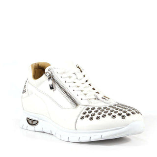 Cesare Paciotti Luxury Italian Mens Shoes Dan Calf Bianco Dallas White Leather Sneakers (CPM3144)-AmbrogioShoes