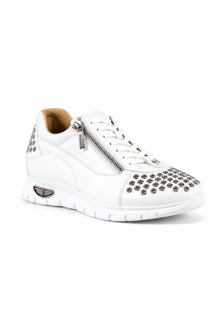 Cesare Paciotti Luxury Italian Men's Designer Shoes Dan Calf Bianco Dallas White Leather Sneakers (CPM3144)