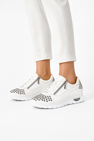 Cesare Paciotti Luxury Italian Men's Designer Shoes Dan Calf Bianco Dallas White Leather Sneakers (CPM3144)