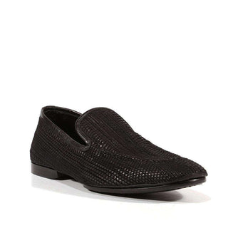 Cesare Paciotti Luxury Italian Mens Shoes Intrec Filo Black Woven Leather Loafers (CPM3130)-AmbrogioShoes