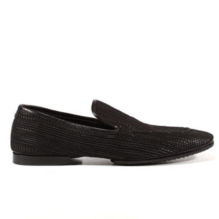 Cesare Paciotti Luxury Italian Mens Shoes Intrec Filo Black Woven Leather Loafers (CPM3130)-AmbrogioShoes