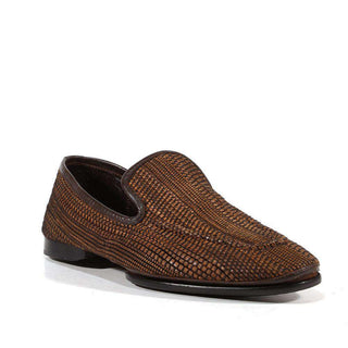 Cesare Paciotti Luxury Italian Mens Shoes Intrec Filo Cuoio Brown Woven Leather Loafers (CPM3131)-AmbrogioShoes