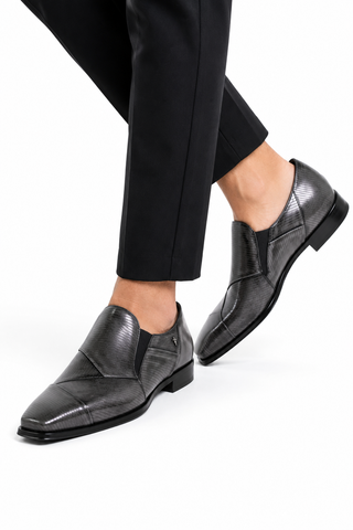 Cesare Paciotti Luxury Italian Men's Designer Shoes Magic Old Antracite Leather Loafers (CPM2582)