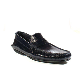 Cesare Paciotti Luxury Italian Mens Designer Shoes Navy Textured Patent Moccasins (CPM2348)