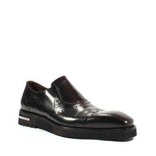 Cesare Paciotti Luxury Italian Men's Designer Shoes Old Paint Black I Leather Loafers (CPM2536)