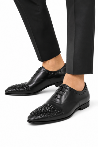 Cesare Paciotti Luxury Italian Men's Designer Shoes Old Paint Black Oxfords (CPM2500)
