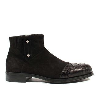 Cesare Paciotti Luxury Italian Mens Shoes Struzzo Black Vit Cam Suede / Lizard Claw Boots (CPM2565)-AmbrogioShoes