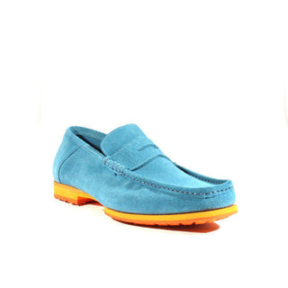 Cesare Paciotti Luxury Italian Men's Designer Shoes Turchese Suede Moccasins (CPM2356)