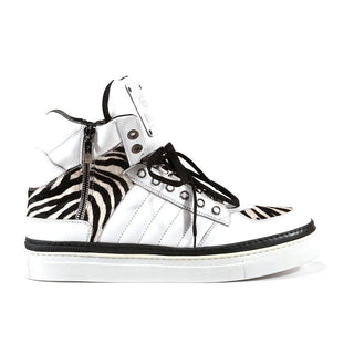 Cesare Paciotti Luxury Italian Mens Shoes White Dan Bianco Pony Zebra / Leather Sneakers (CPM3034)-AmbrogioShoes