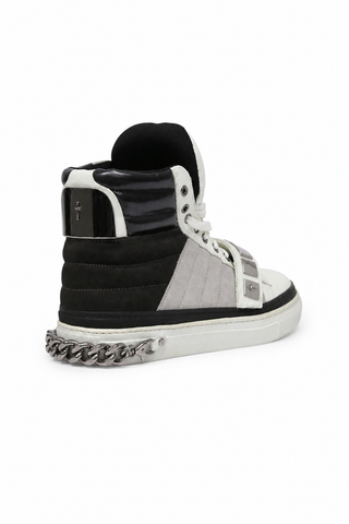 Cesare Paciotti Luxury Italian Men's Designer Shoes White Nappa Bianco Cam Gray Leather / Suede Sneakers (CPM3033)