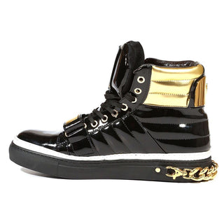 Cesare Paciotti Luxury Italian Men's Italian Shoes Patent Specc Oro Black Sneakers (CPM5029)-AmbrogioShoes