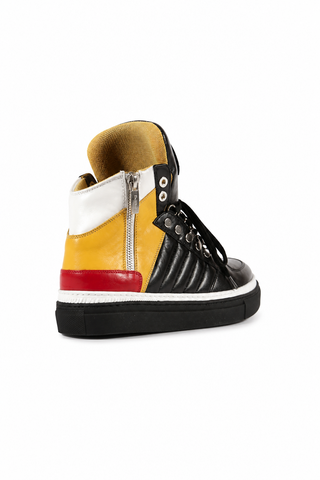 Cesare Paciotti Luxury Italian Men's Italian Nappa Black Curry Bian High-Top Sneakers (CPM4004)